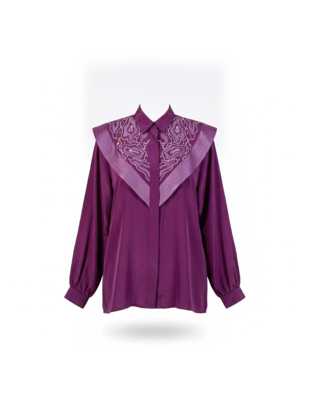 Suzelle Womens Purple Silk Western Style Embroidered Long Sleeve Blouse Size 10